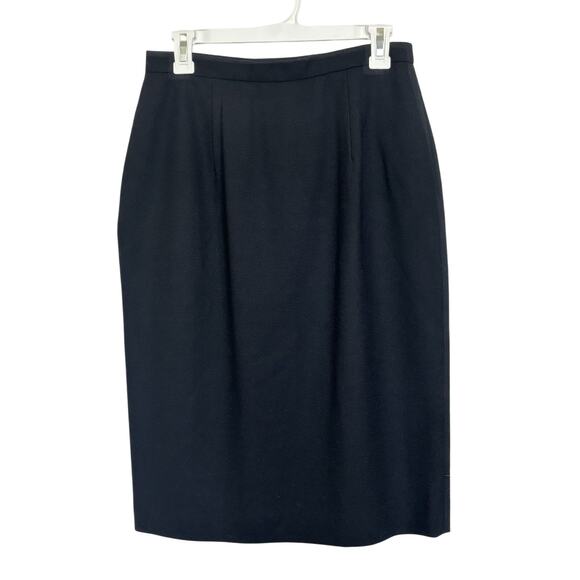 VTG 100% Worsted Wool Black Knee Length Pencil Skirt Size 10 Made in USA - Picture 1 of 6